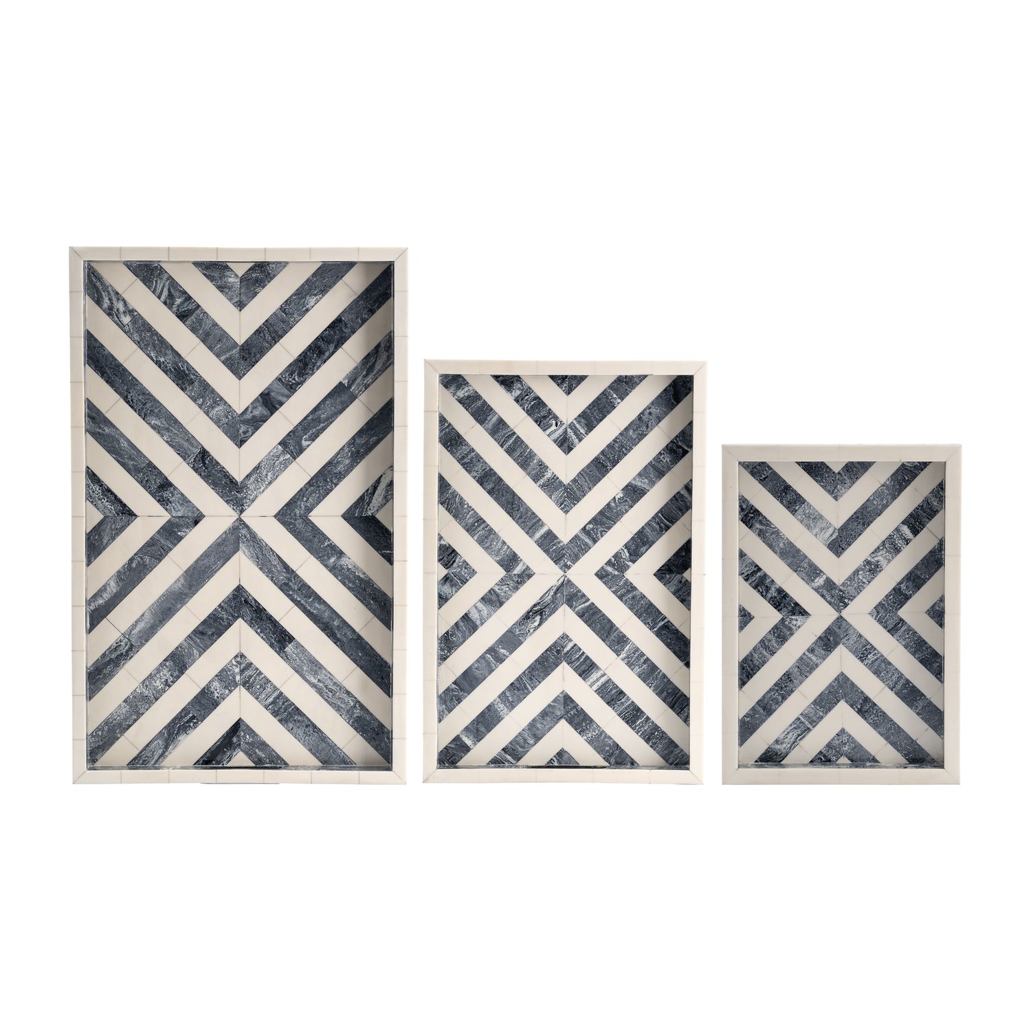 13" / 18" / 24" Resin Chevron Trays (Set of 3) - Gray / White