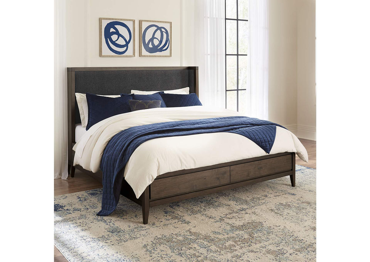 LWY6H5 Boracay Upholstered Wingback Storage Bed In Wild Oats Brown
