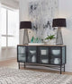 Aere Four Door Ribbed Glass, Metal and Wood Sideboard in Natural Ash and Black