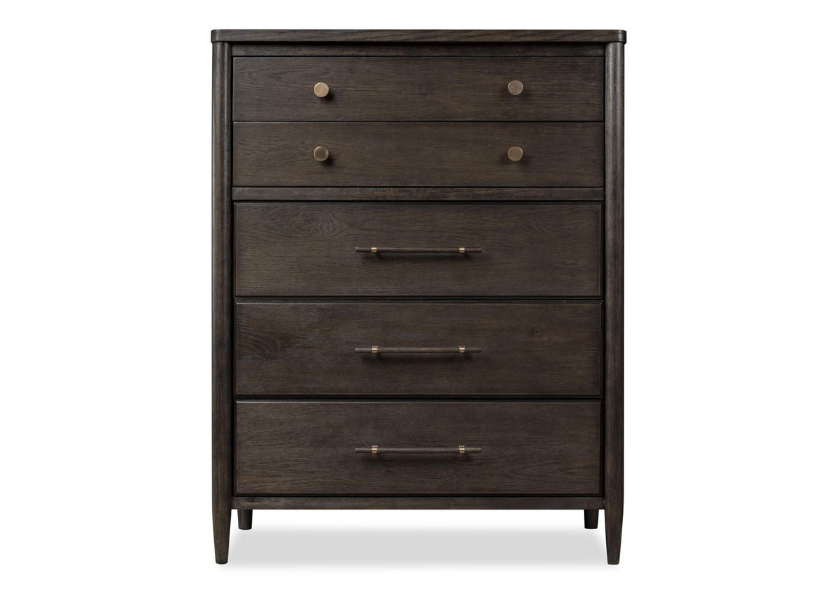 QBTS84 Rockport Five Drawer Oak Wood Chest In Yin