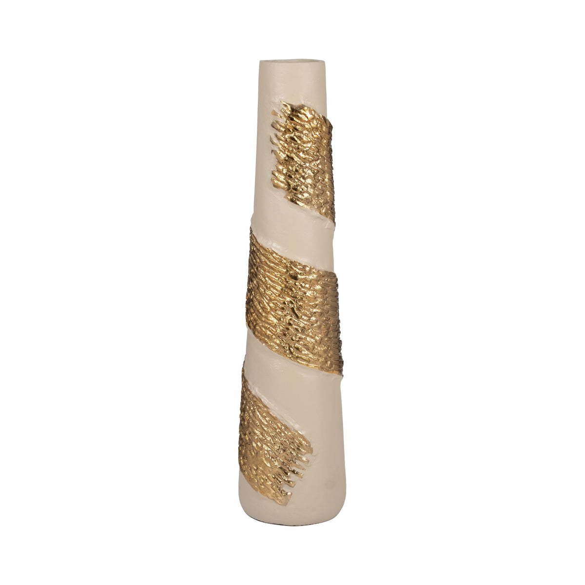 Glass 22" Aluminum Wrapped Vase - White / Gold