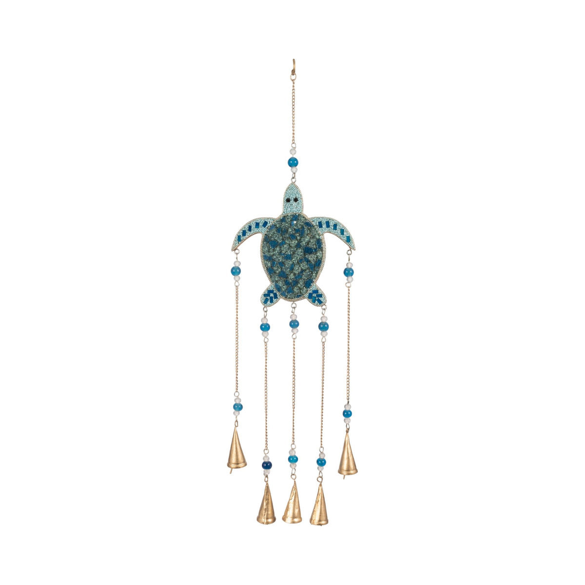 31" Mosaic Turtle With Bells - Blue / Gold