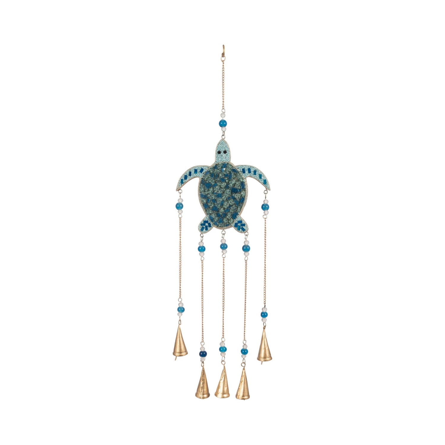 31" Mosaic Turtle With Bells - Blue / Gold