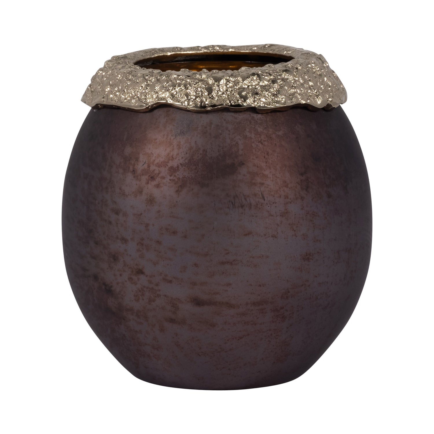 Glass Oval Hurricane 8" - Charred Coal / Gold