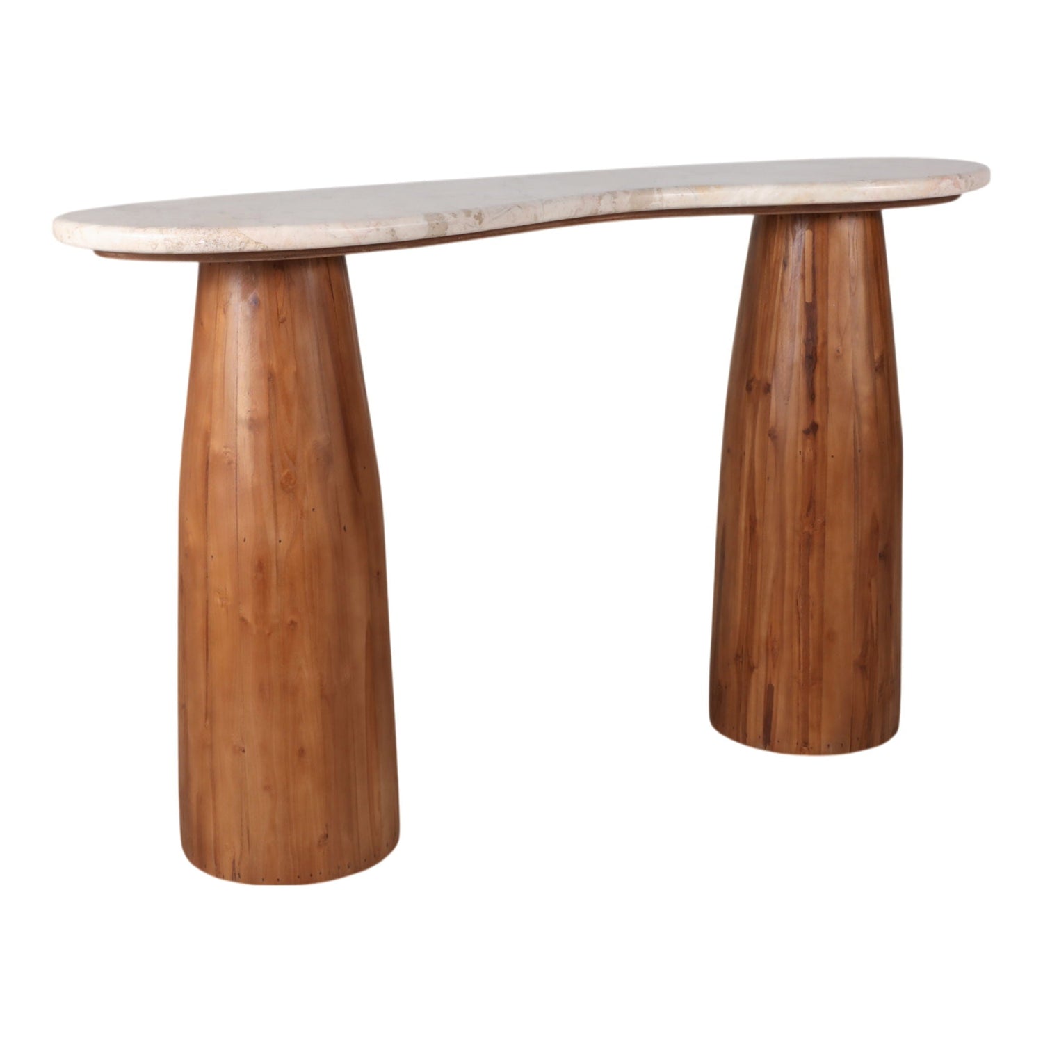 48" x 29" Curved Marble Top Teak Wood Console Table - Light Brown