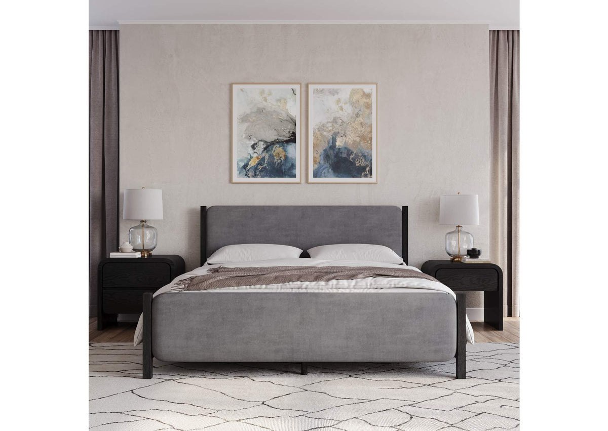 PRKSA7 Elora Wood And Velvet Upholstered Bed In Jet And Charcoal