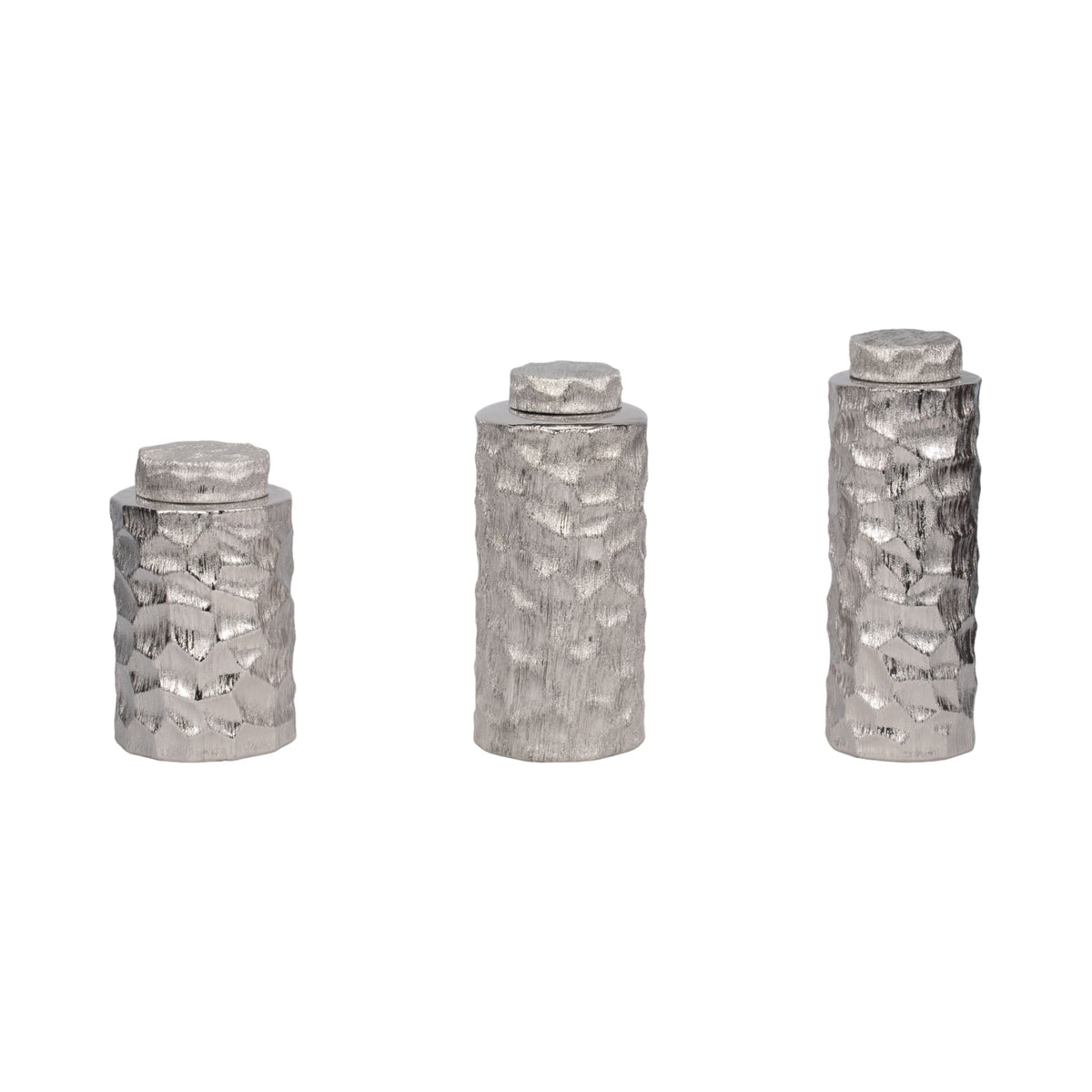10" / 13" / 14" Anita Ceramic Lidded Jars (Set of 3) - Silver
