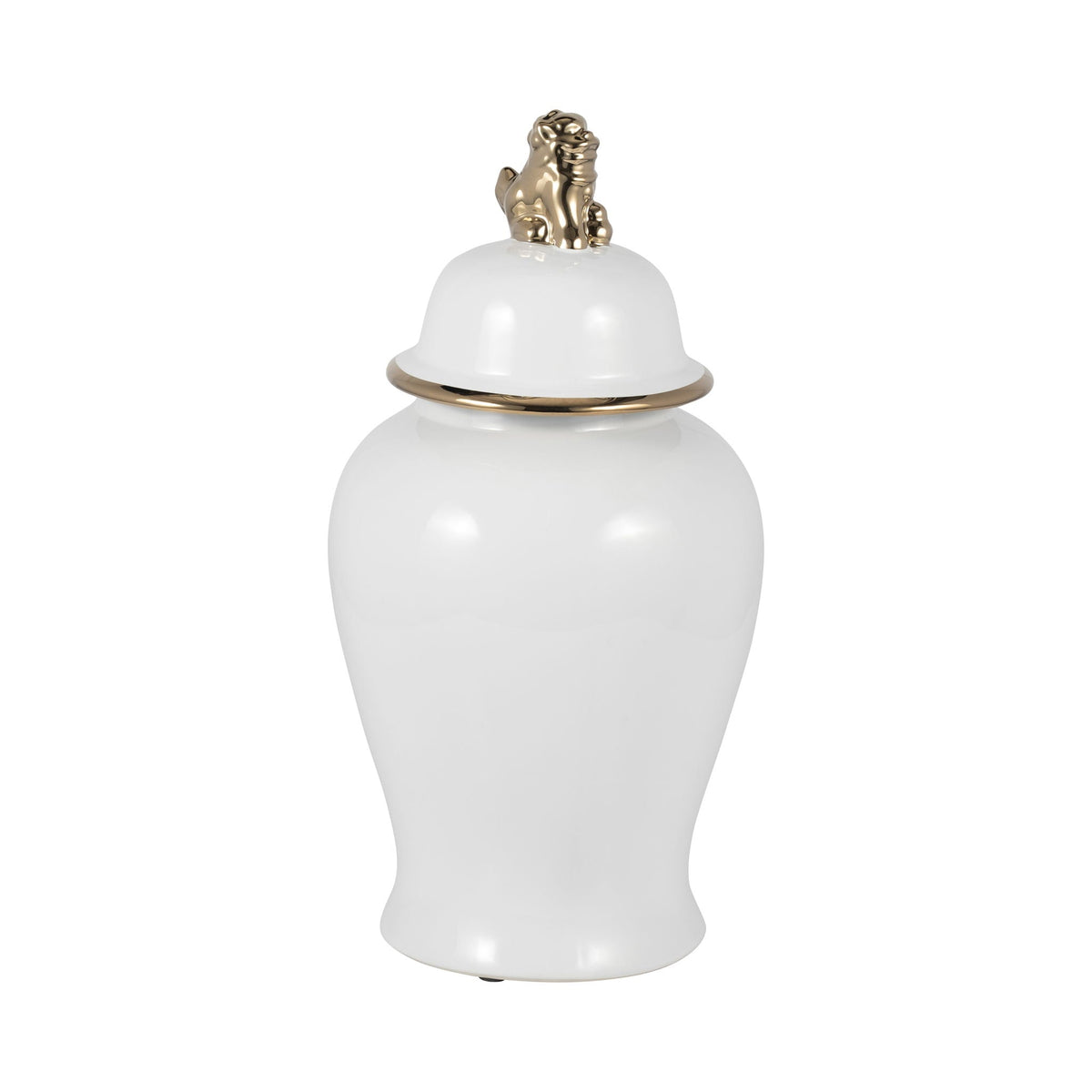 18" Lion Head Temple Jar - White / Gold