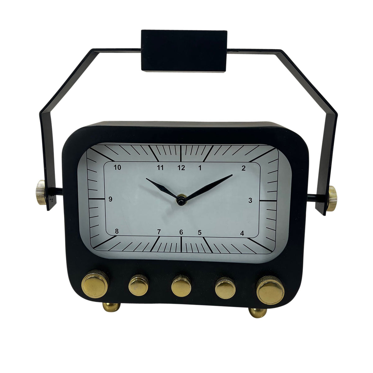 12" Footed Clock With Handle - Black / Gold