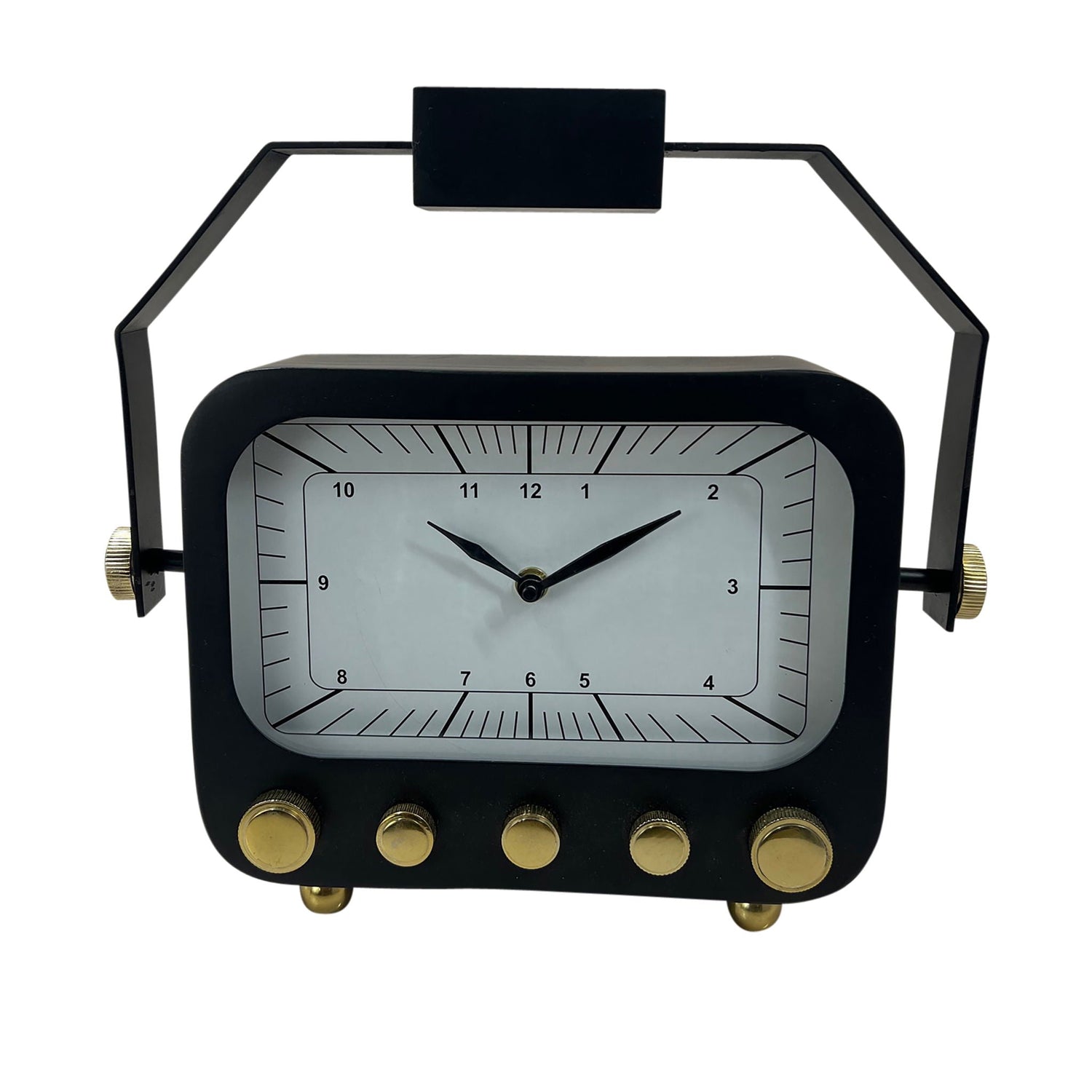 12" Footed Clock With Handle - Black / Gold