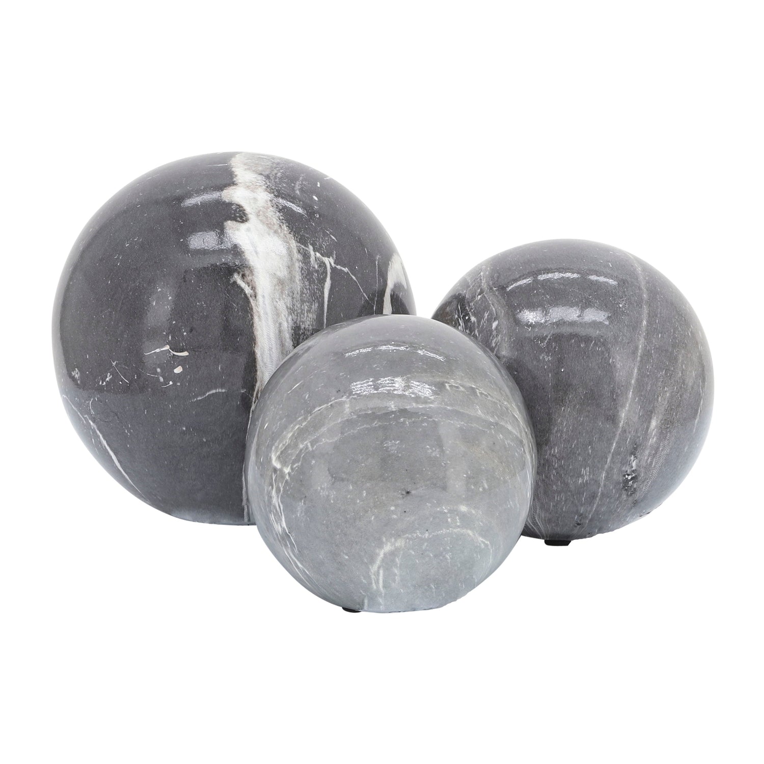 4" / 5" / 6" Marble Look Orbs (Set of 3) - Gray