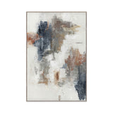 Abstract art painting with brown, blue, and white colors on a white background