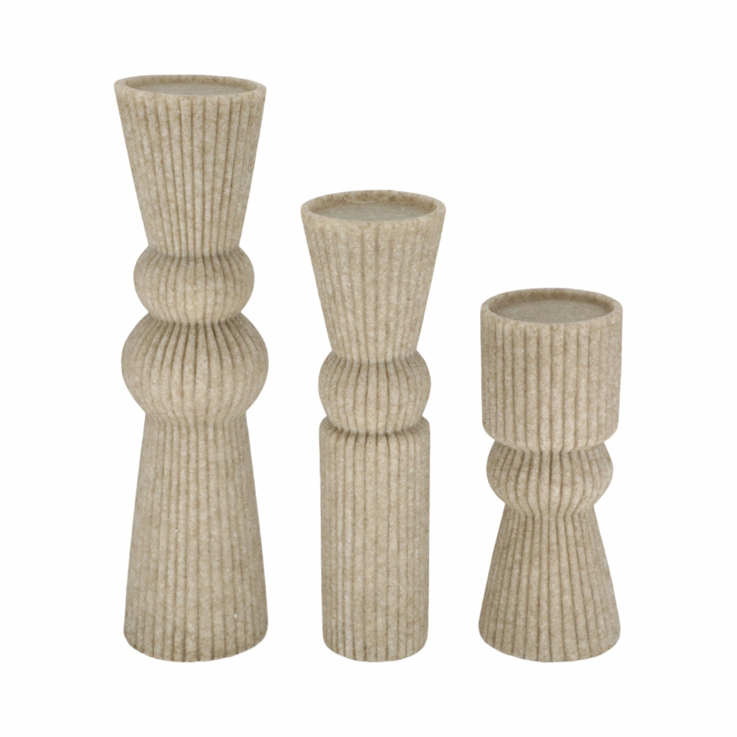 9" / 12" / 15" Flowood Quartz Resin Candlestic (Set of 3) - Gray