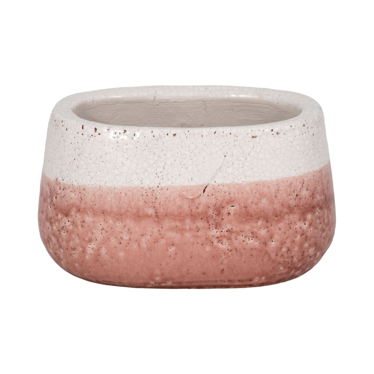 Oval Reactive Crackle Finish Planter - Pink / White