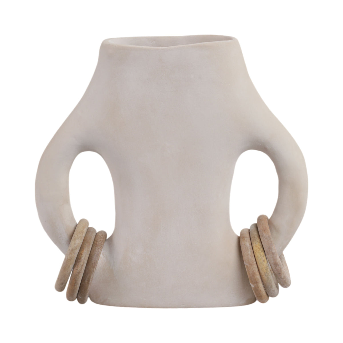 Samirah Small Vase With Wood Rings - White
