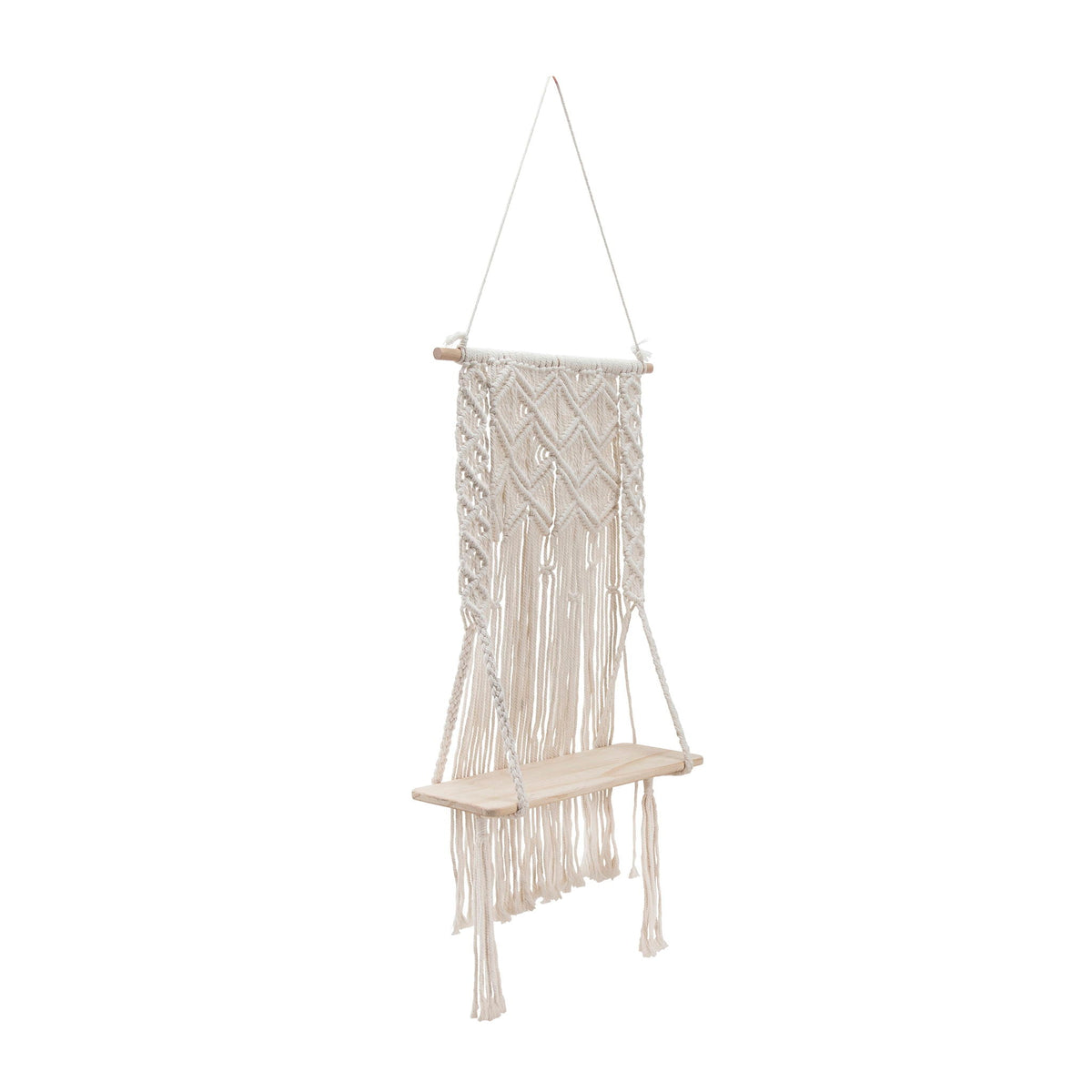 Wood Macrame Wall Shelf 18" - Ivory