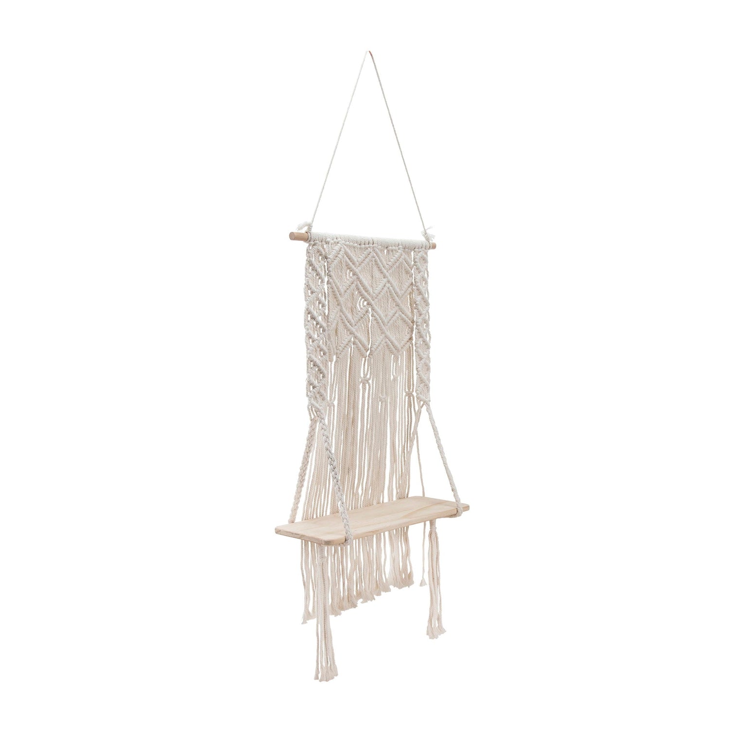 Wood Macrame Wall Shelf 18" - Ivory