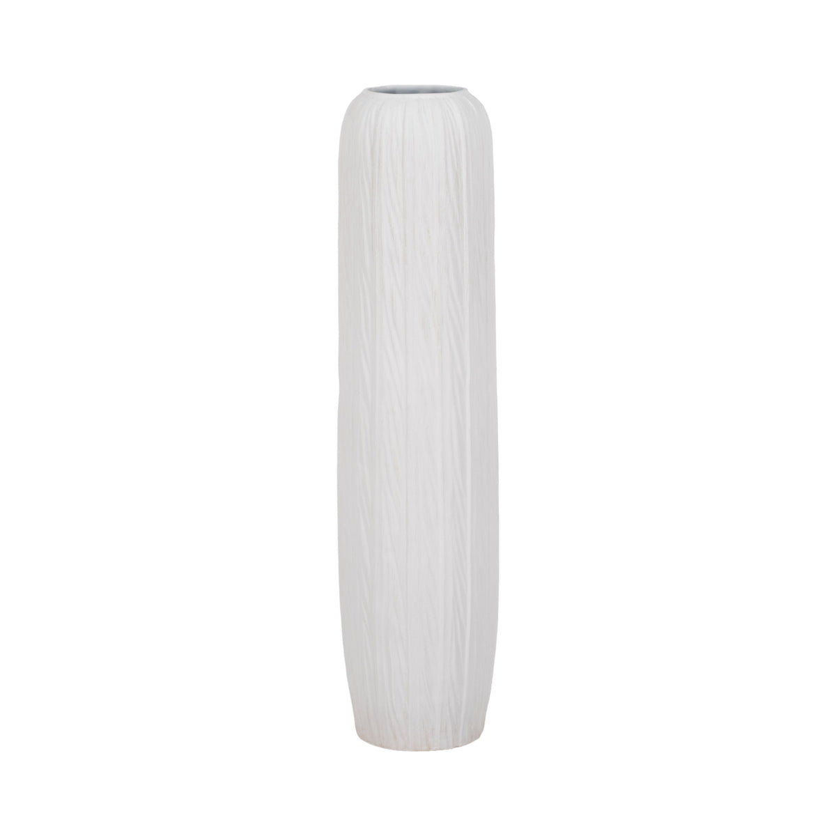32" Rough Cylinder Floor Vase - White