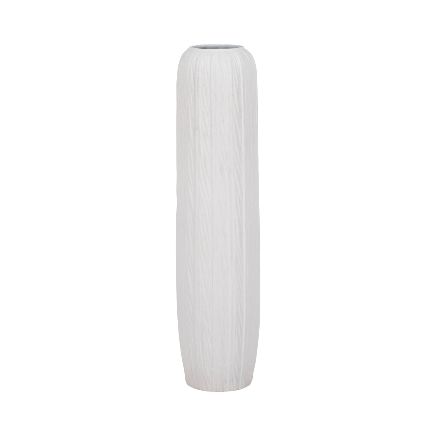 32" Rough Cylinder Floor Vase - White