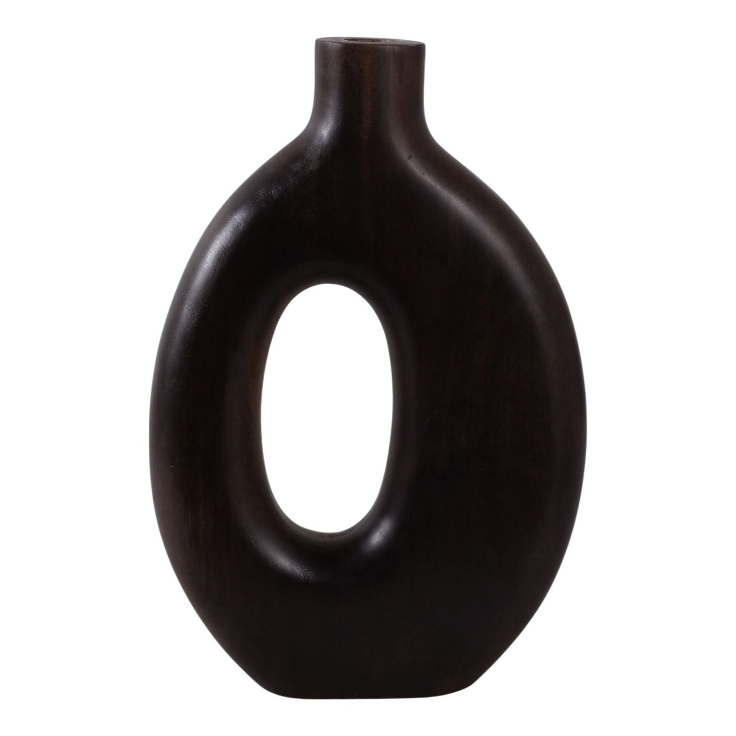 14 x 9" Cut-Out Wood Vase - Dark Brown