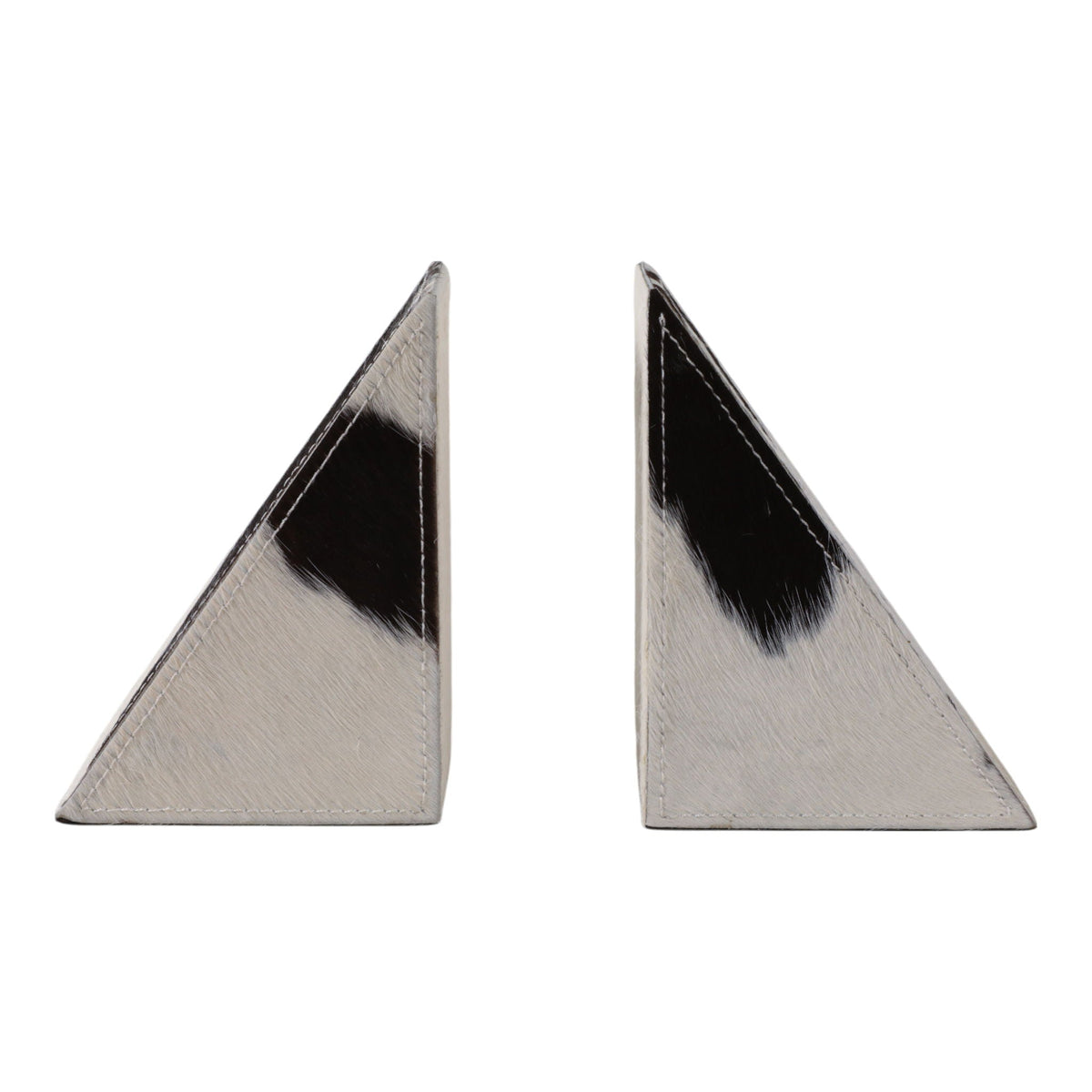 7" Hair On Hide Cow Print Bookends (Set of 2) - White / Black