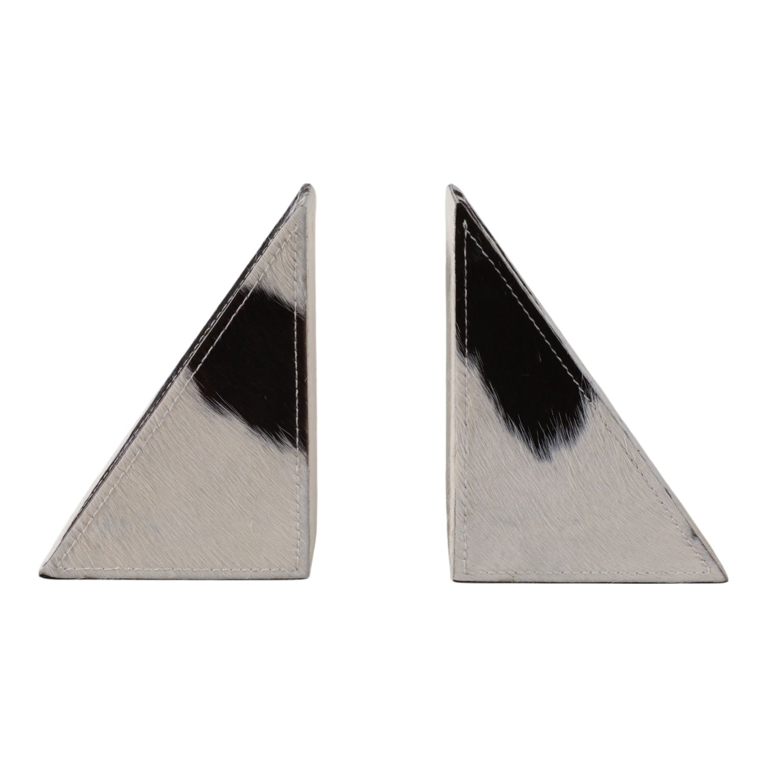 7" Hair On Hide Cow Print Bookends (Set of 2) - White / Black