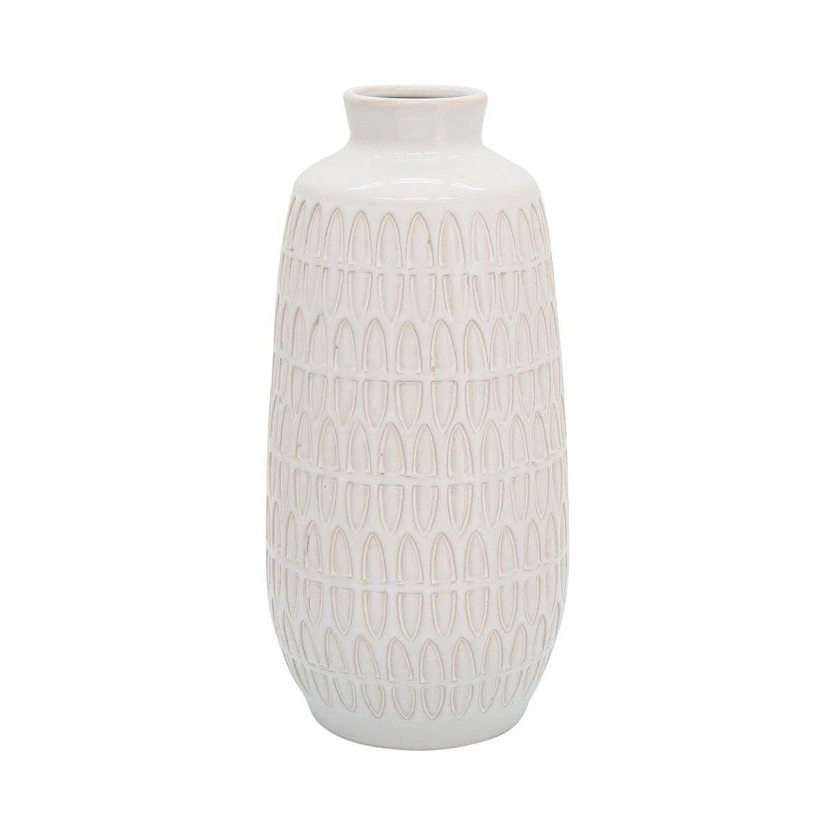 Ceramic Carved Vase 12" - Ivory / Beige