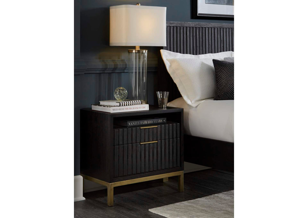 8ZU581 Kentfield Solid Wood Two Drawer Nightstand In Black Drifted Oak
