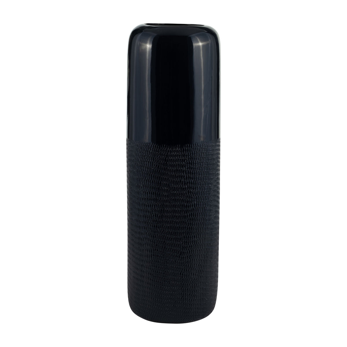 Ceramic 18" Grooved Vase - Navy Blue