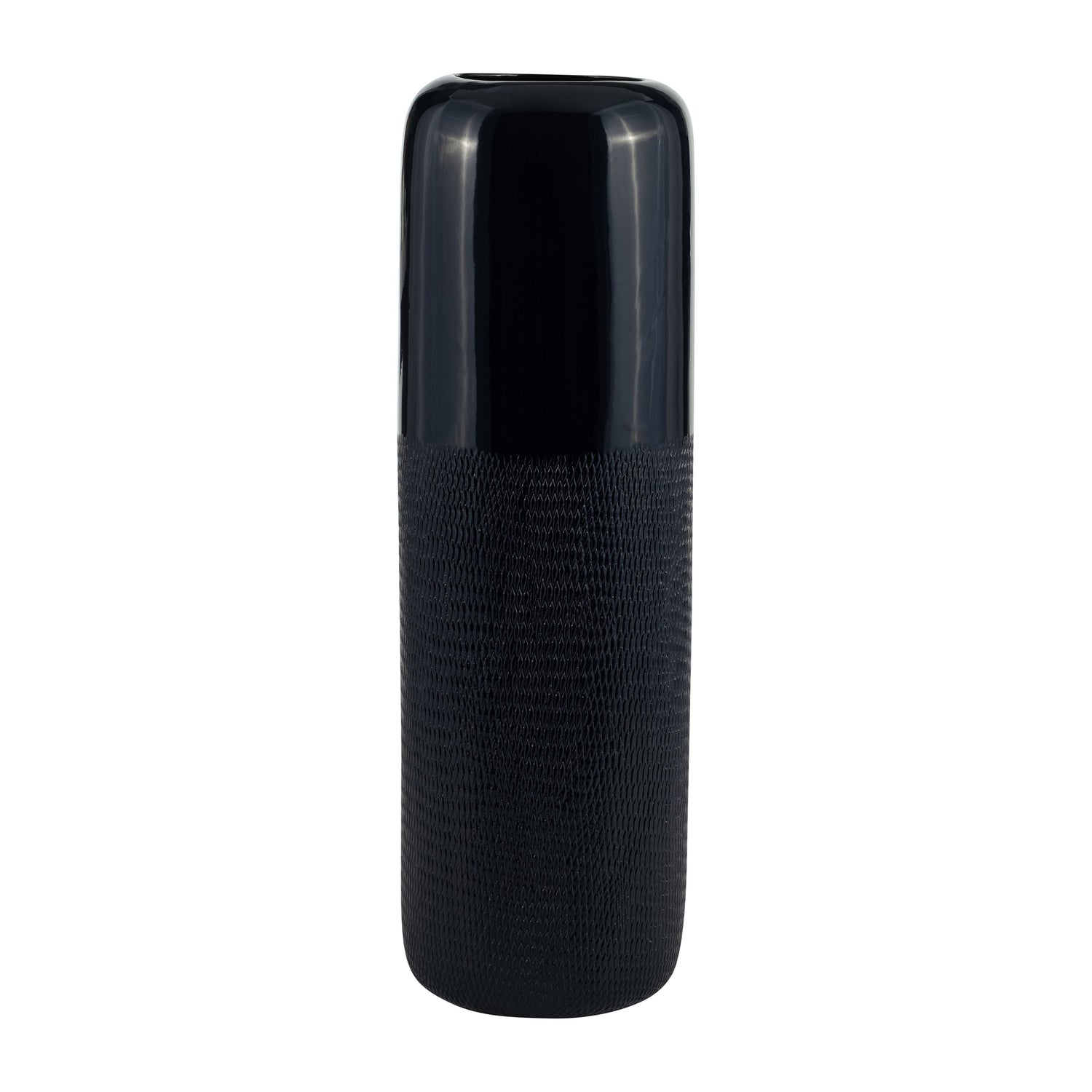 Ceramic 18" Grooved Vase - Navy Blue