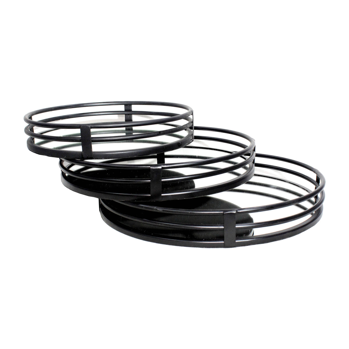 14" / 16" / 18" Metal Round Mirrored Trays (Set of 3) - Black