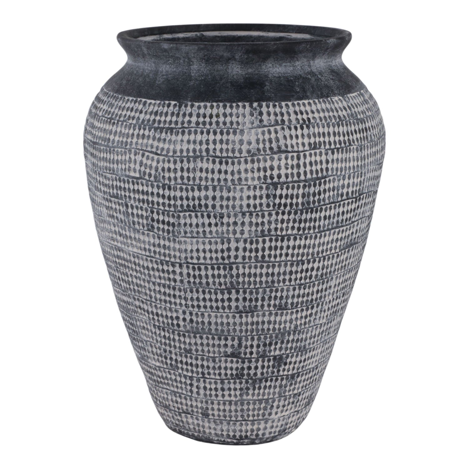 16" x 12" Textured Stoneware Vase - Black