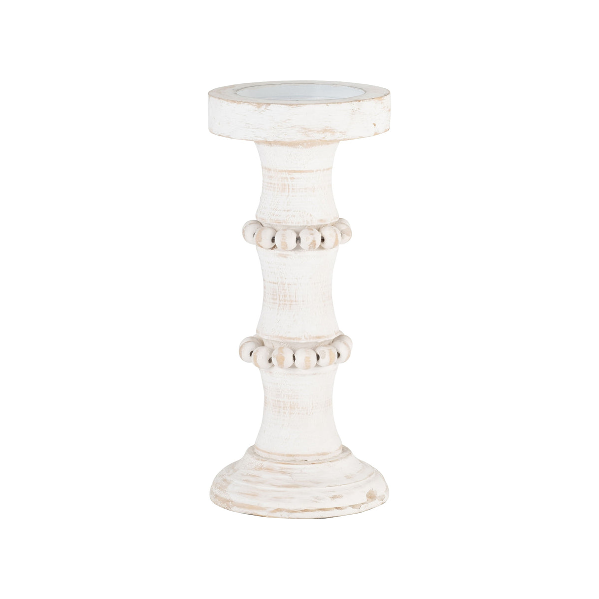 Wood Antique Style Candle Holder 11" - White