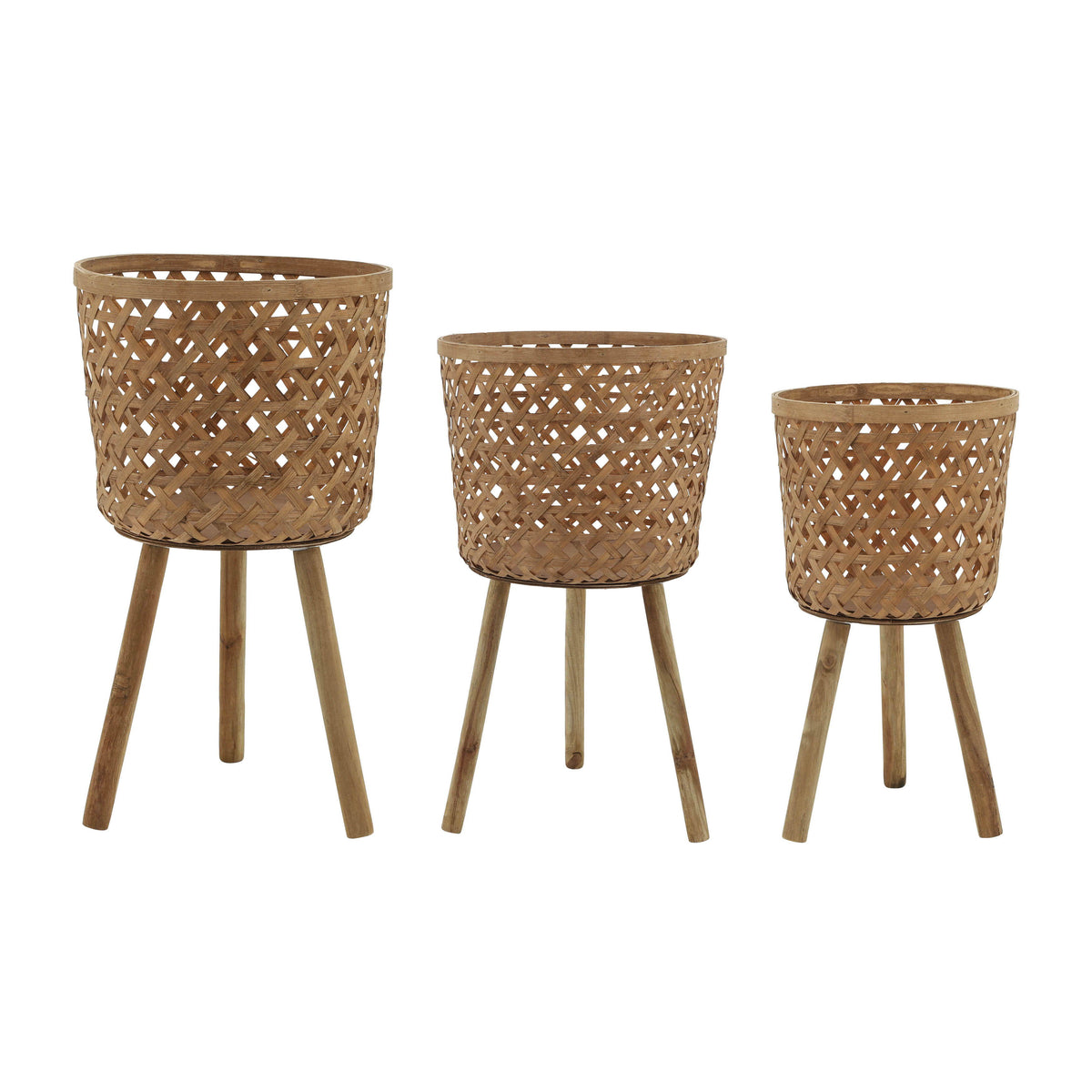 11" / 13" / 15" Bamboo Planters (Set of 3) - Light Brown
