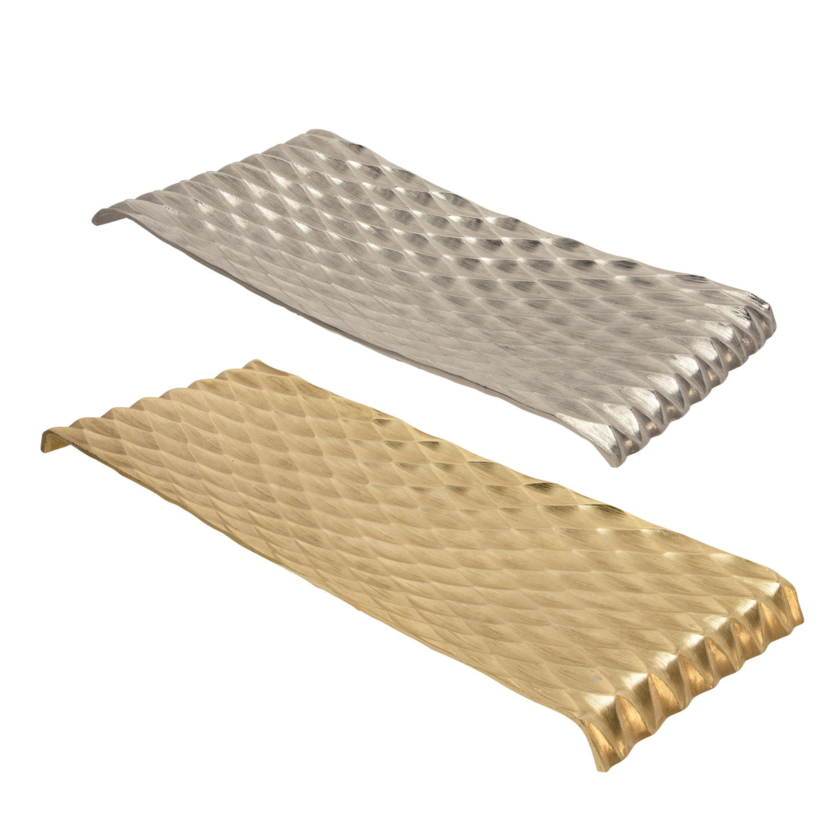 Decorative Hammered Metal Tray (Set of 2) - Gold / Silver