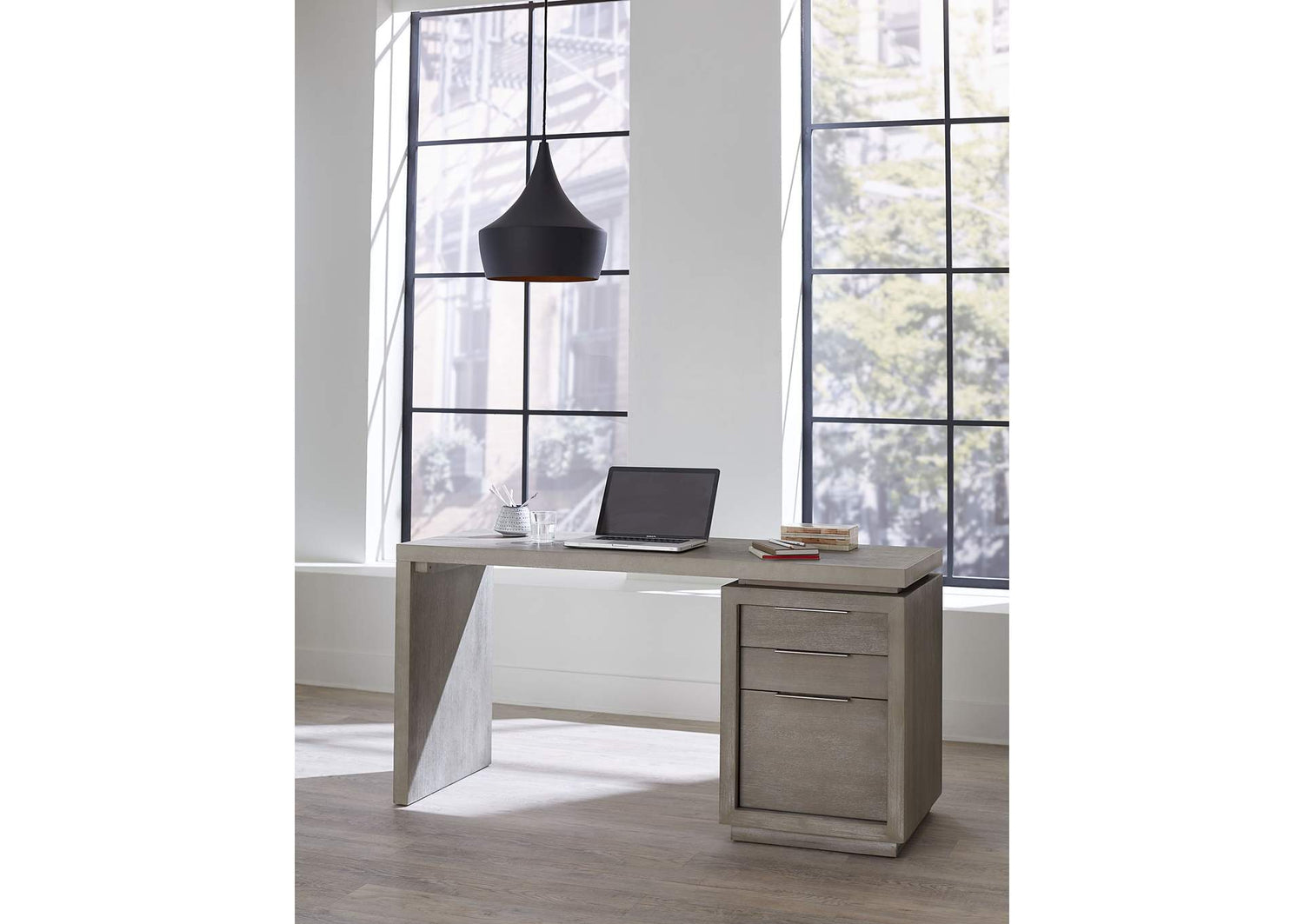 AZBX12 Oxford Three - Drawer Single Pedestal Desk In Mineral