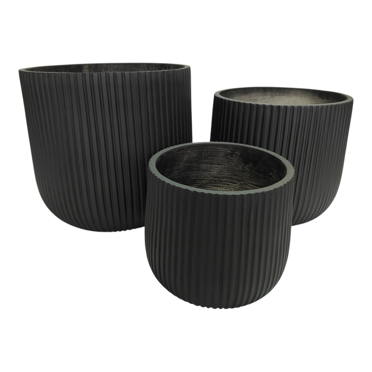 11" / 14" / 18" Ribbed Resin Planters (Set of 3) - Black
