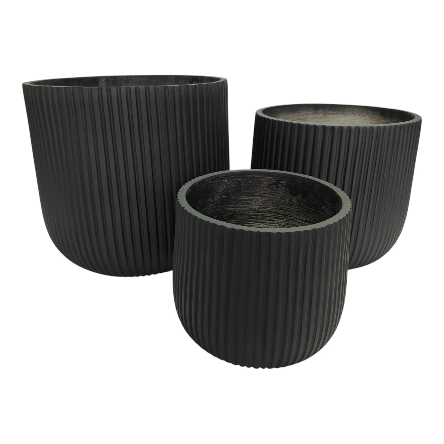 11" / 14" / 18" Ribbed Resin Planters (Set of 3) - Black