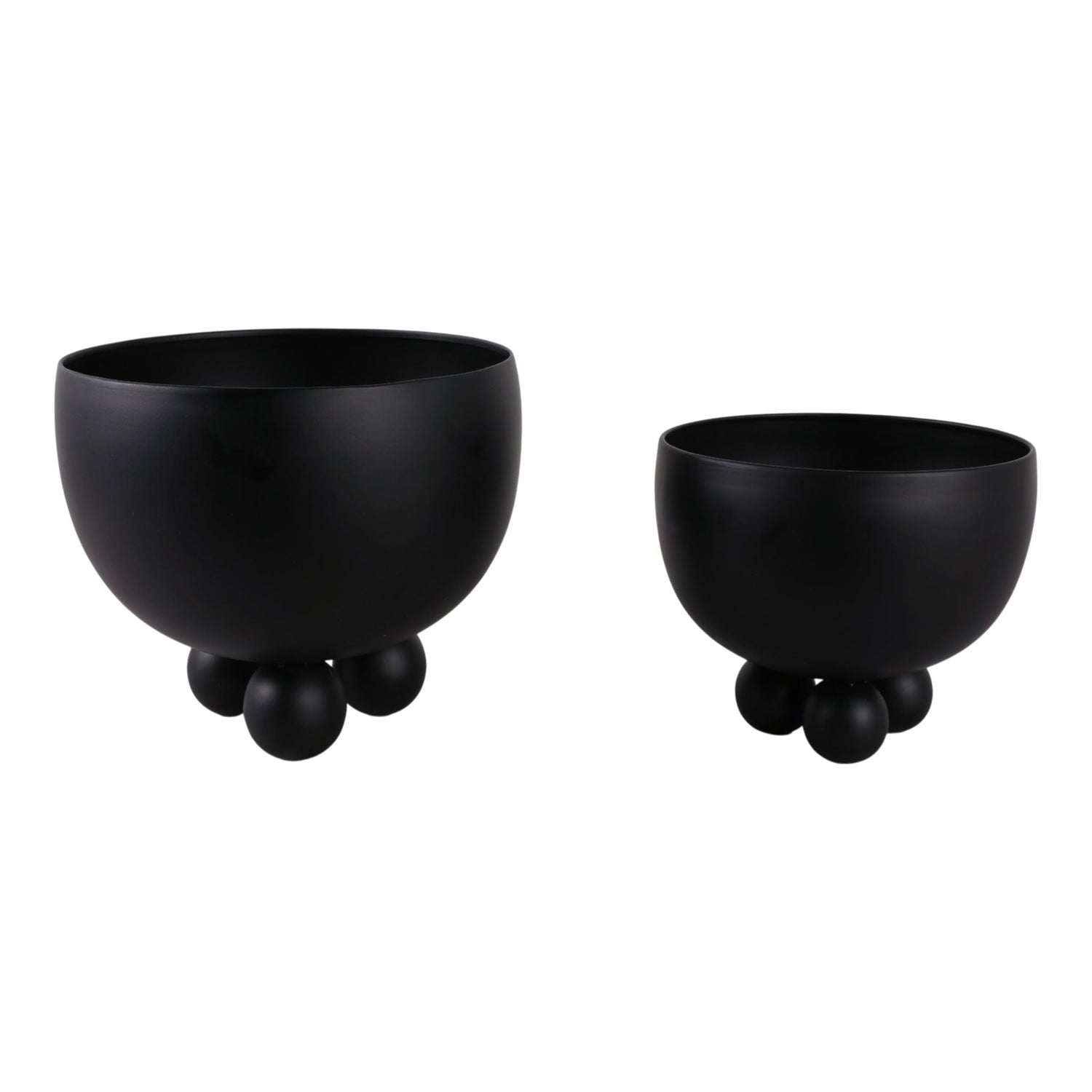 9" / 11" Metal Bowl Planter With Ball Feet (Set of 2) - Black
