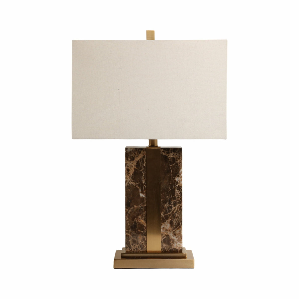 26X16" Rectangle Marble Lamp With Antique Brass - Brown