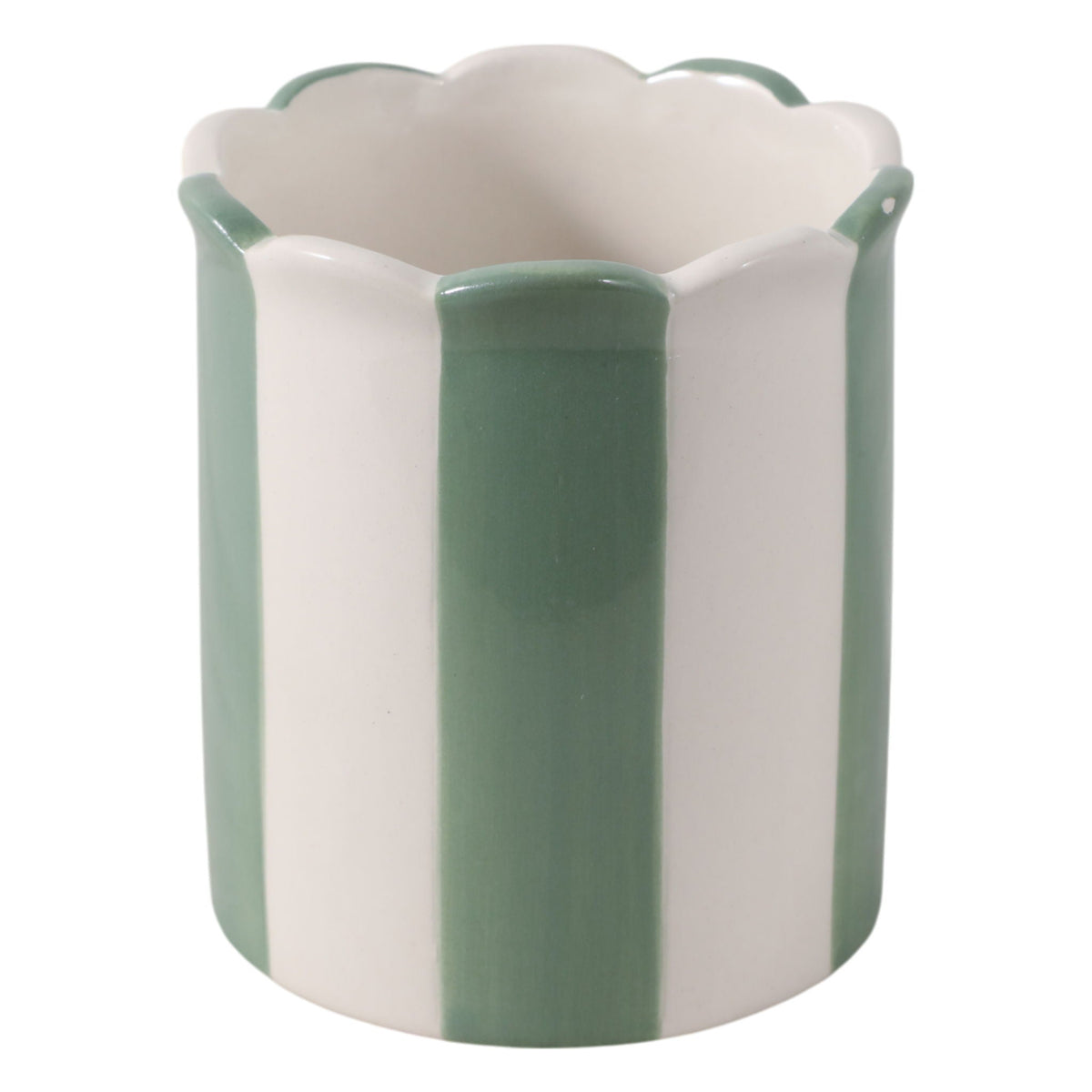 4" Striped Pencil Cup - Green / Ivory