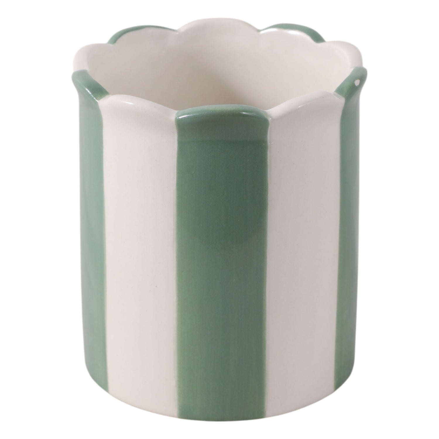 4" Striped Pencil Cup - Green / Ivory