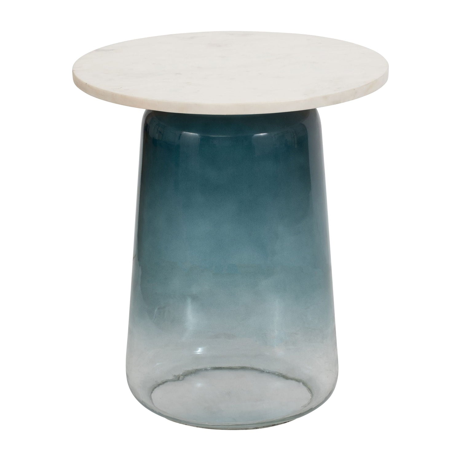 Marble Top Side Table Glass Base 22" - Blue