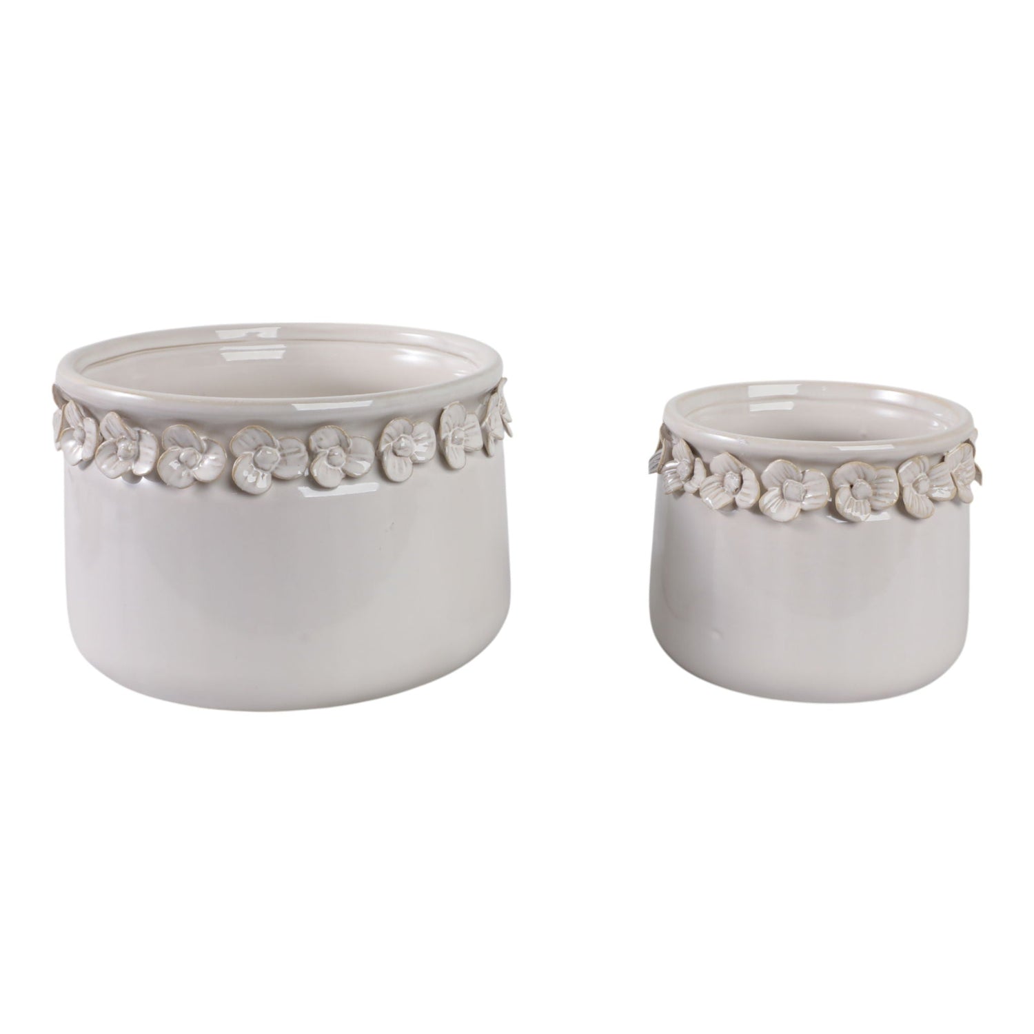7" / 10" Floral Applique Planter (Set of 2) - Ivory