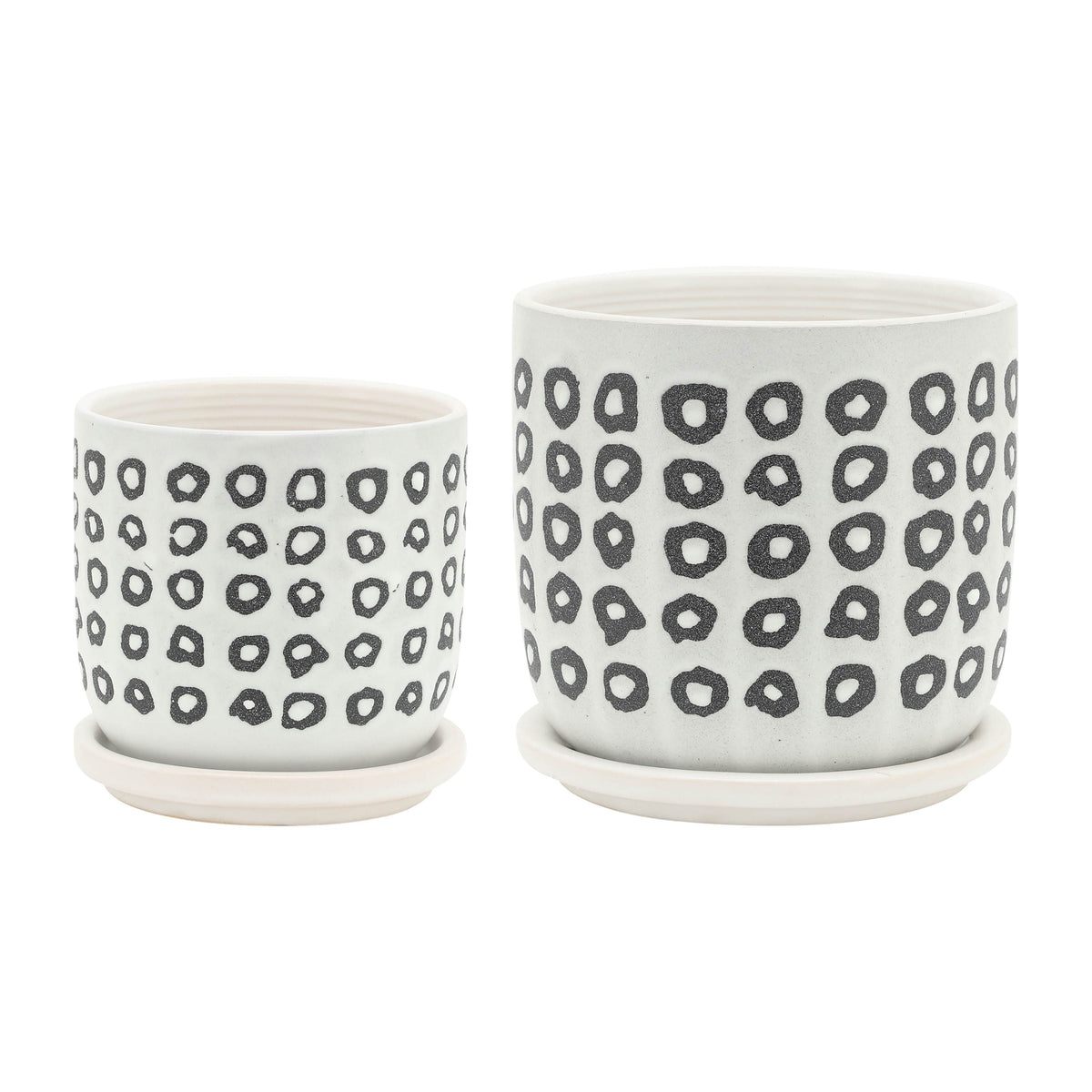Aztec Planter With Saucer 5 / 6" (Set of 2) - Black