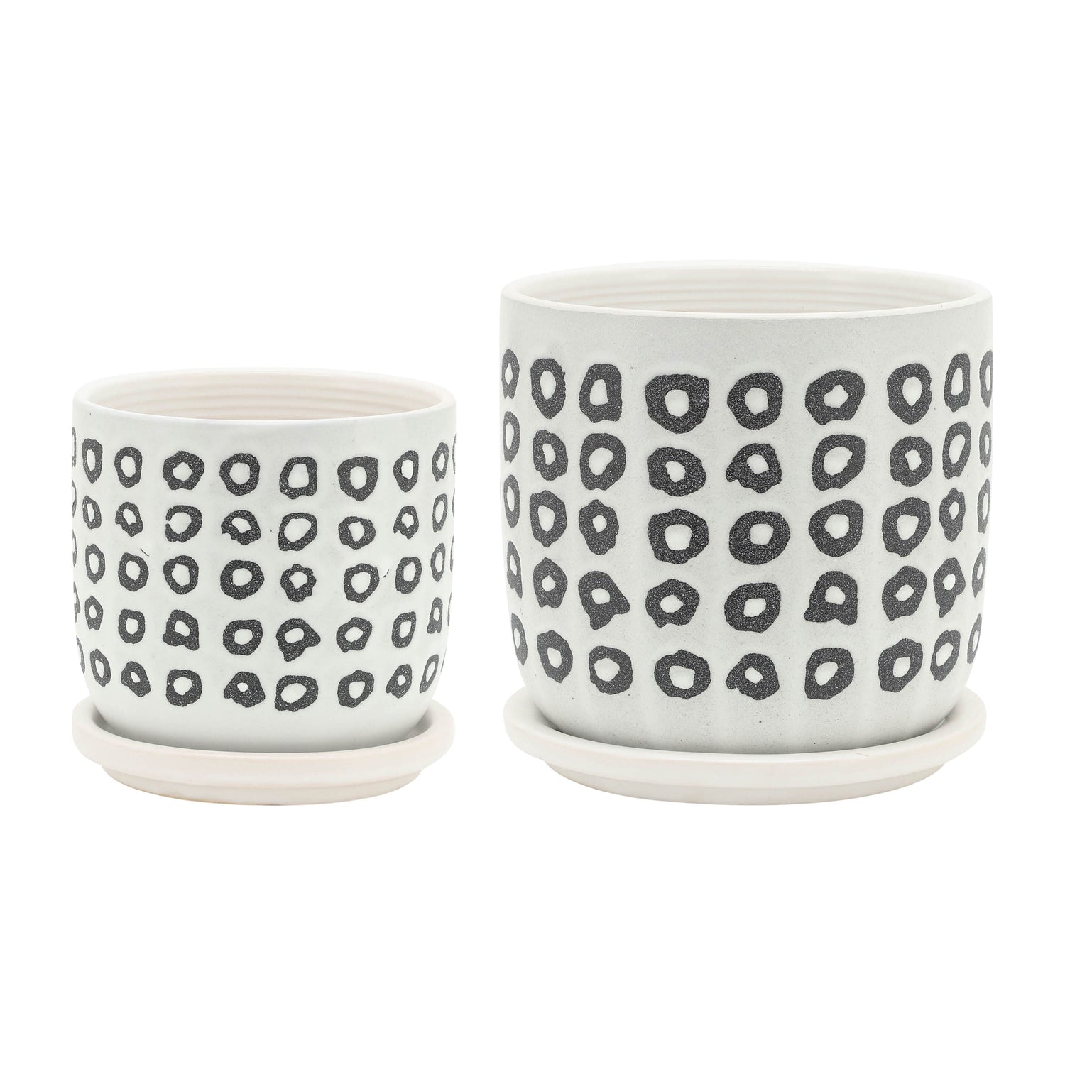 Aztec Planter With Saucer 5 / 6" (Set of 2) - Black