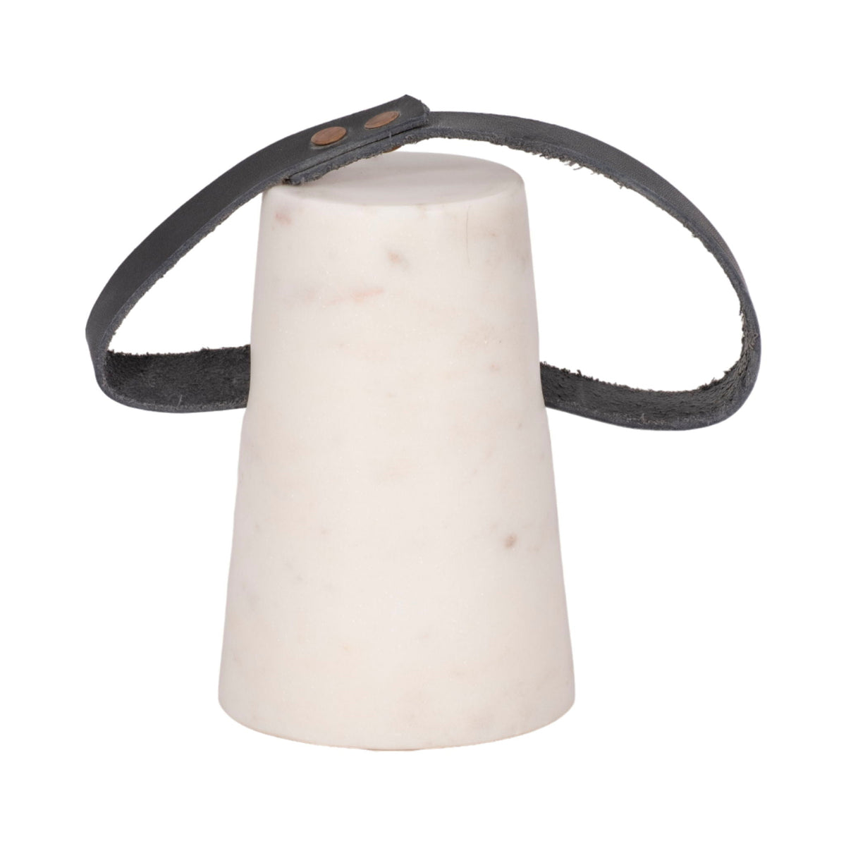 Marble Doorstop With Leather Handle - White / Black