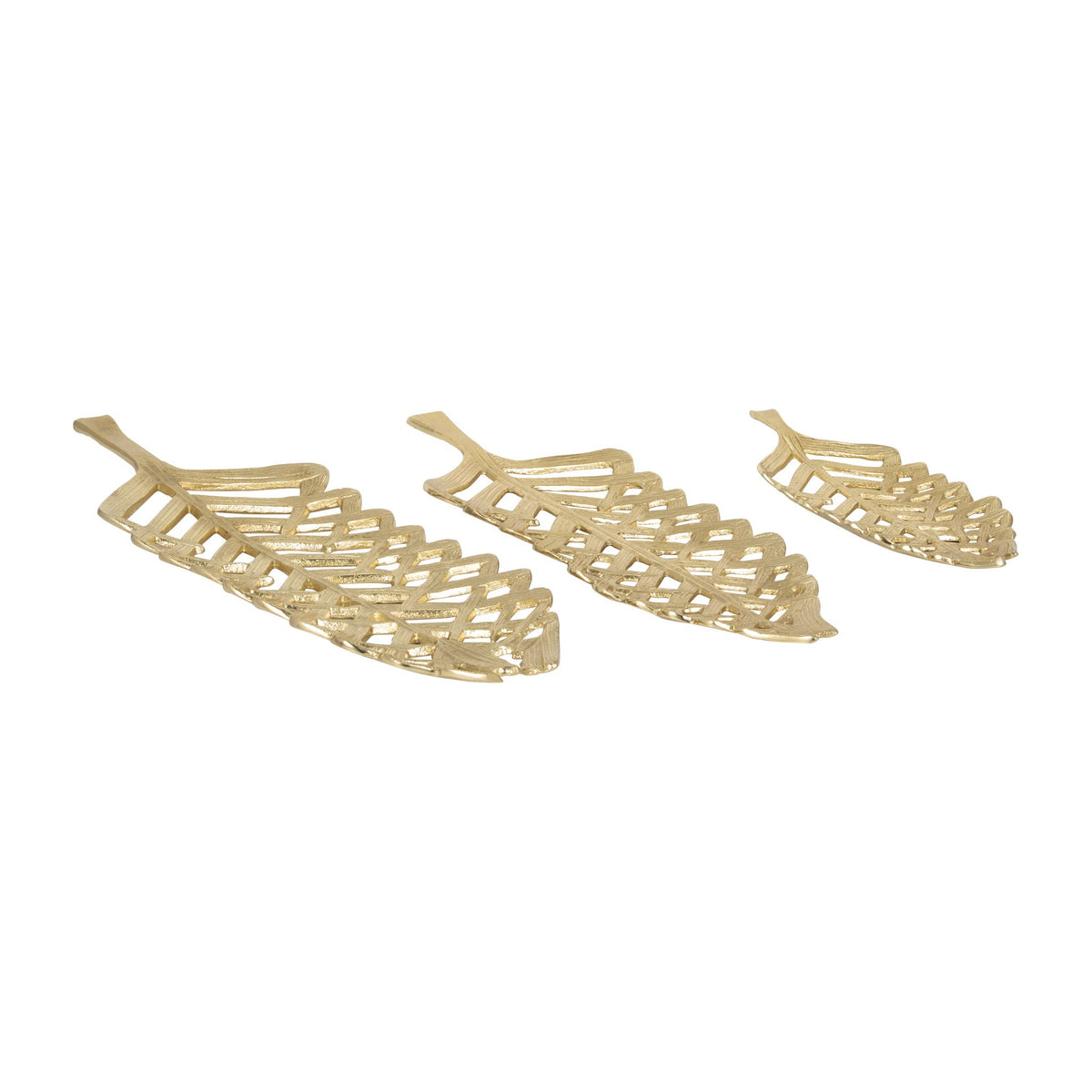 14" / 21" / 23" Metal Open Cut Leaf Plate (Set of 3) - Gold