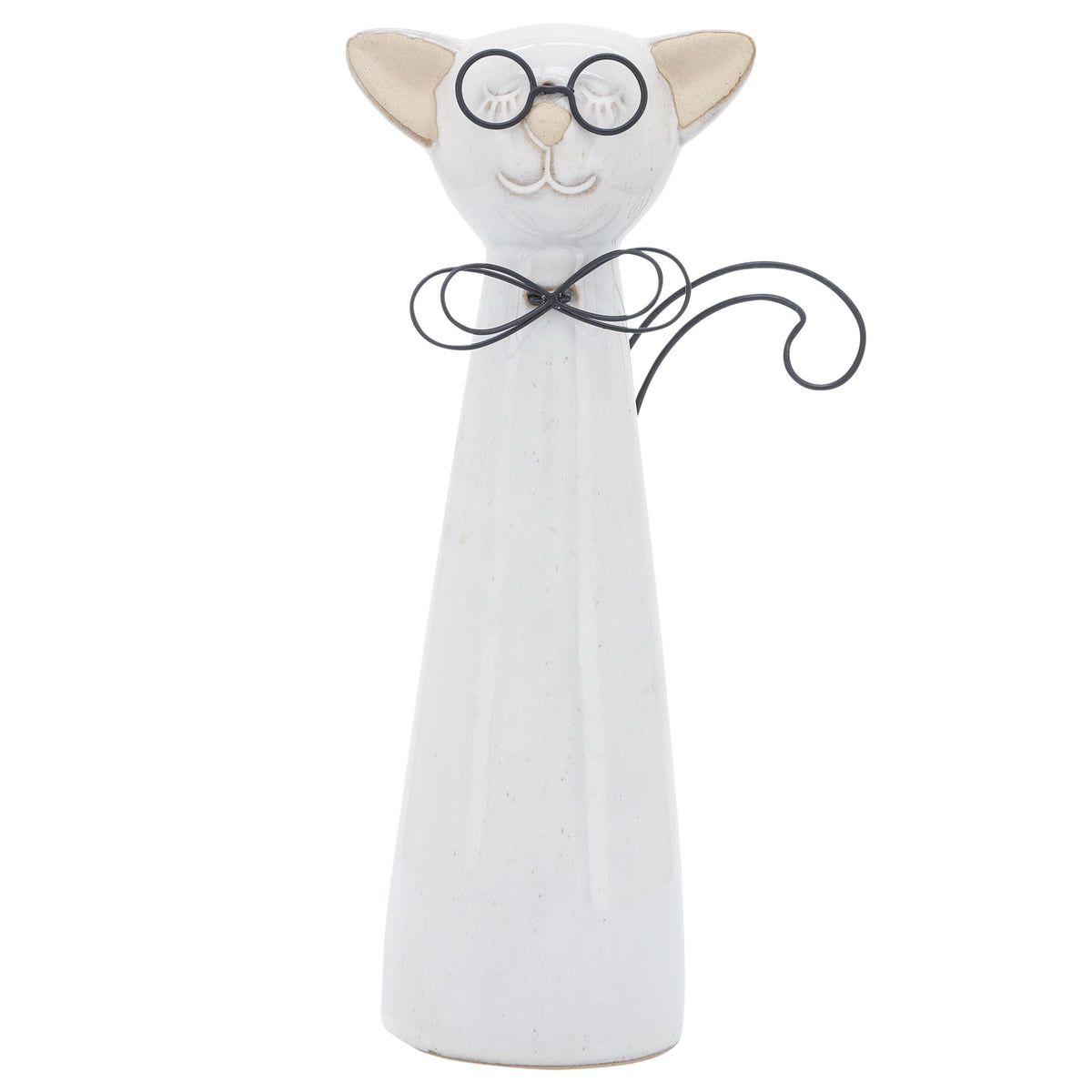 Ceramic Cat With Glasses 11" - Beige