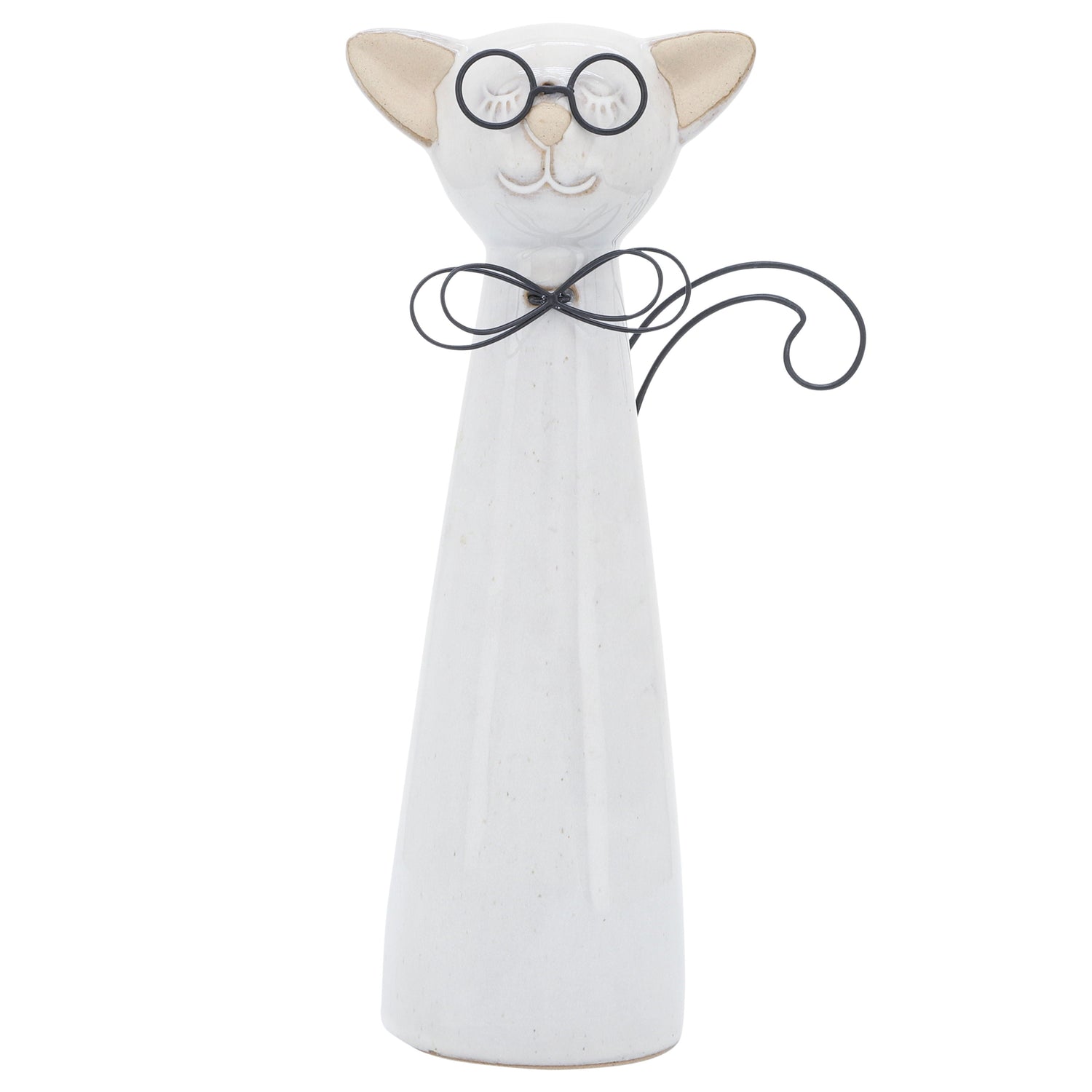 Ceramic Cat With Glasses 11" - Beige